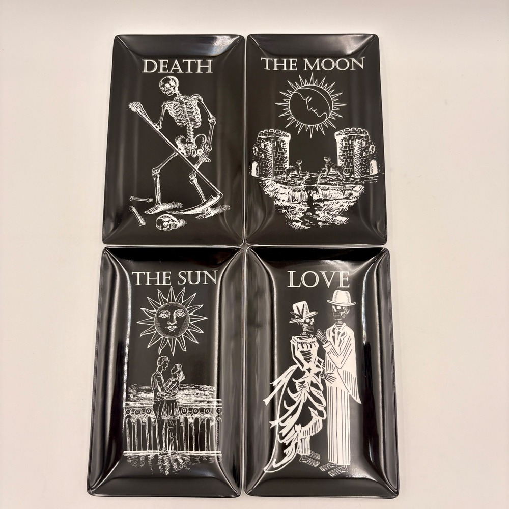 Tarot Card Skeleton Melamine Plates Set of 4 Halloween Sun Moon Death Love